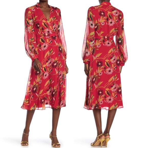 Equipment Dresses & Skirts - Equipment Andrese Belted Surplice Silk Midi Dress